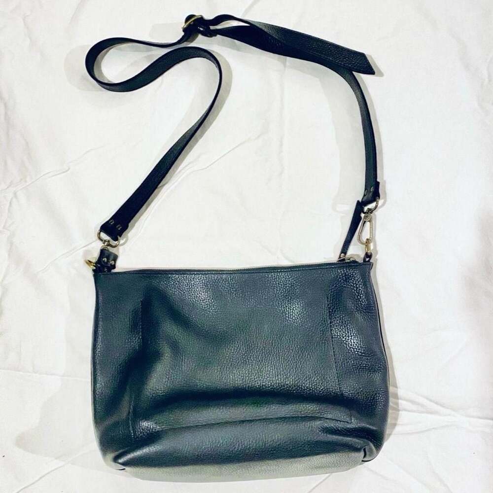 11600 Leathergoods Handcrafted Black Leather Crossbody Bag Made in Spain